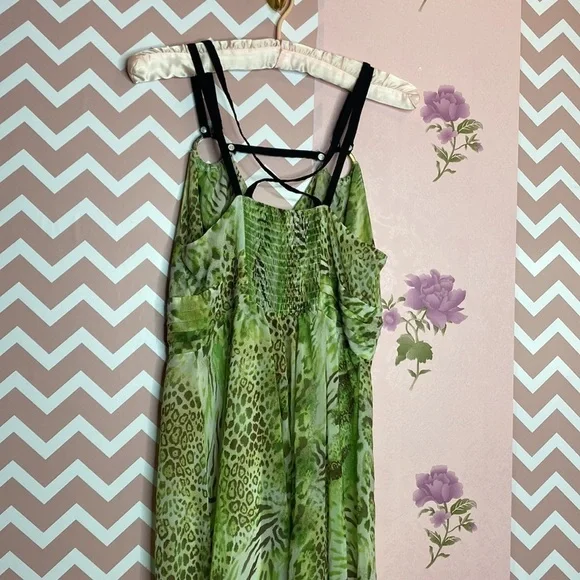 🌷 Vipart & Lolavien 🌷 Gorgeous Soft Like Silk Green Leopard Print Maxi Dress - Picture 6 of 8